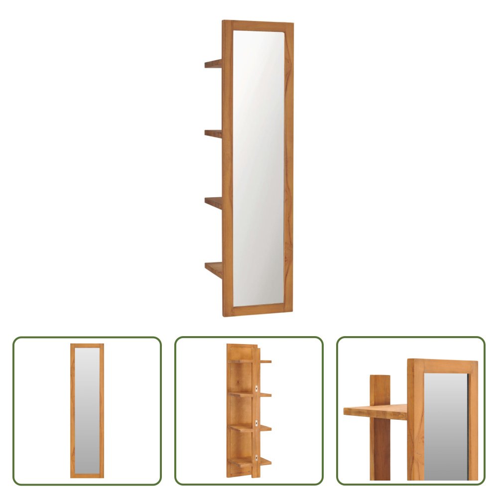 The Living Store Lustro ścienne z półkami 30×30×120 cm teak lite drewno