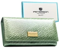Portfele - Duży portfel damski skórzany zielony PETERSON rfid stop klasyczny na zatrzask karty gotówka - miniaturka - grafika 1