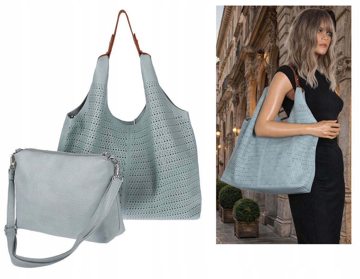 Torebka Damska shopper worek listonoszka pojemna Ażurowa 2w1 1901 niebieska