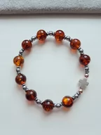 Bransoletki - Bransoletka Różaniec Bursztyn Hematyt Krzyż Koniak - miniaturka - grafika 1