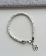 Bransoletki - Prosta Bransoletka Biała Pleciona Skóra Rzemień Skórzany Koniczyna Stal18Cm - miniaturka - grafika 1