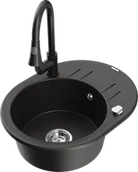 Zlewozmywaki z baterią - Mexen Kevin zlewozmywak granitowy 1-komorowy z ociekaczem i baterią kuchenną Elia, czarny/złoty metalik - 6517-75-670101-70 - miniaturka - grafika 1