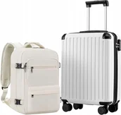 Walizki - Walizka podróżna ,kabinowa biała,plecak podręczny zestaw - miniaturka - grafika 1