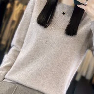 Swetry damskie - TEMU PHELEAD Damski Sweter z Kryształkami - Elegancki Crop Top z Długim Rękawem, Czarny, Średni Rozciągliwość, Okrągły Dekolt, Moda Jesień/, Stylowy - miniaturka - grafika 1