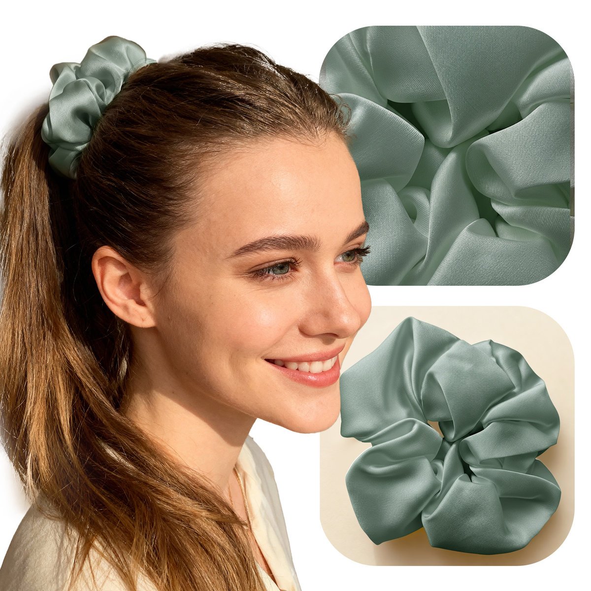 GUMKA SCRUNCHIE DO WŁOSÓW 100% JEDWAB NATURALNY MORWOWY SZAŁWIOWA 16MOMME