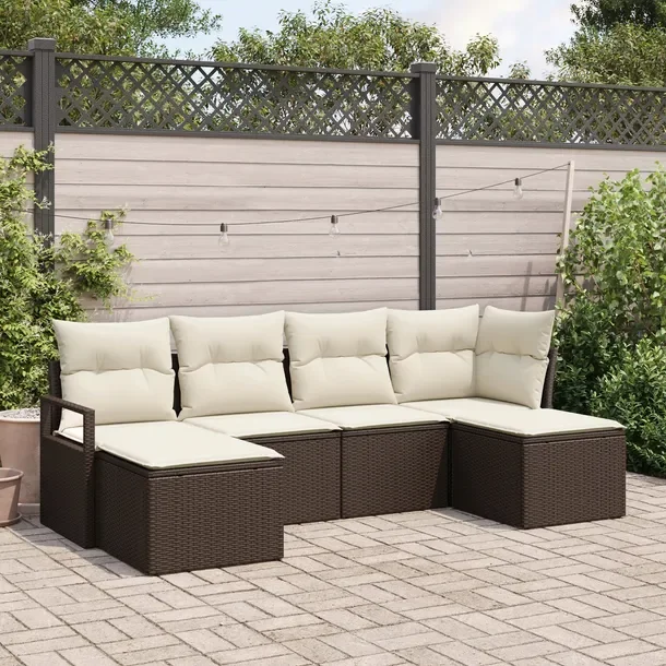 Zestaw Narożny Sofa Ogrodowa z Poli Rattanu Brązowo-Kremowy, 5 Osób