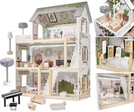 Domki dla lalek - DOMEK DLA LALEK drewniany LULILO Floro Boho | oświetlenie LED | 4 pomieszczenia  | taras - miniaturka - grafika 1