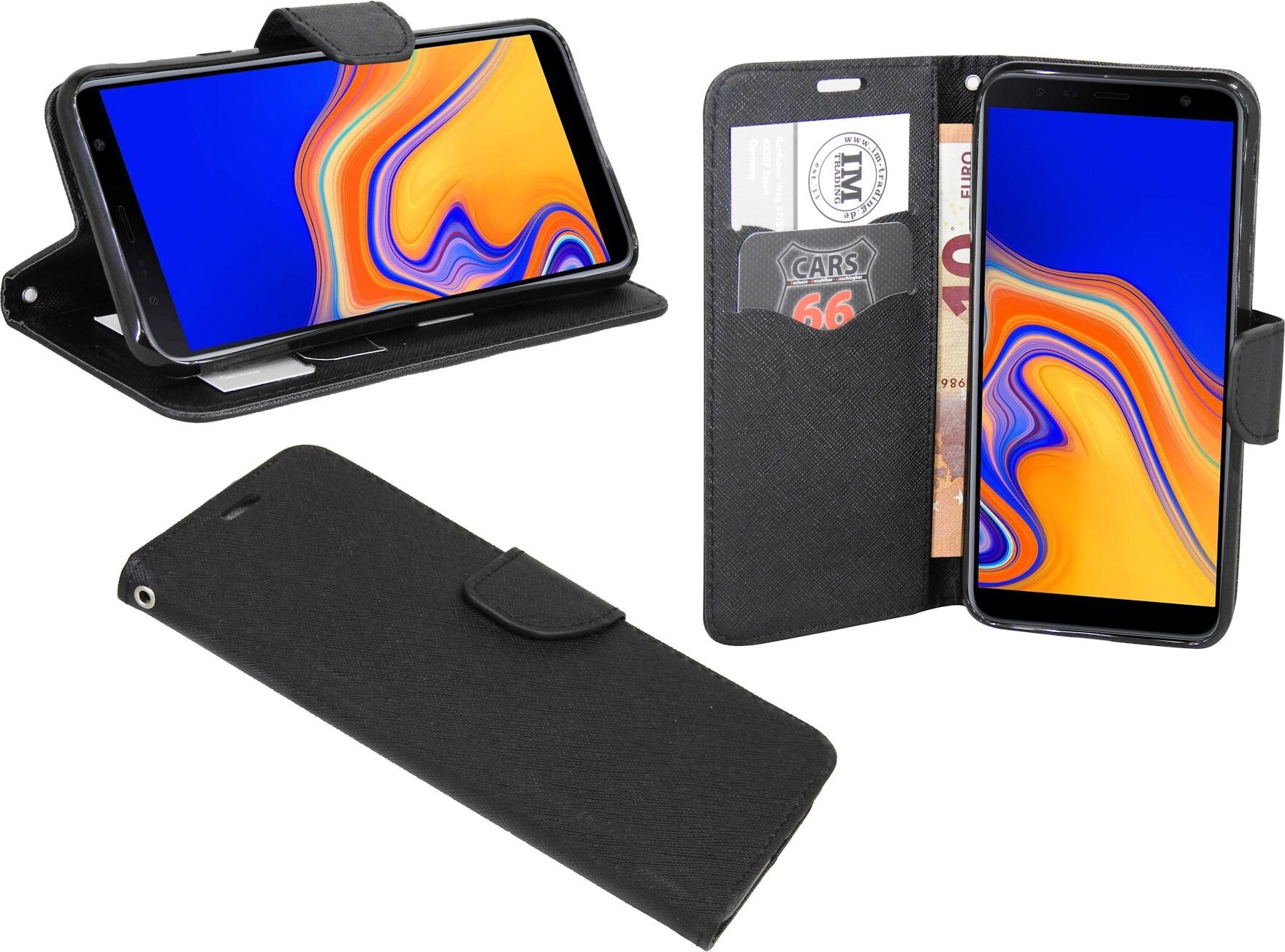 Eleganckie etui typu book case Smart Magnet kompatybilne z Samsung Galaxy J4+ Plus (J415F) z klapką i skórzanym portfelem w kolorze czarnym