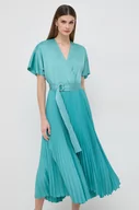 Sukienki - BOSS sukienka kolor turkusowy midi rozkloszowana - Boss - miniaturka - grafika 1