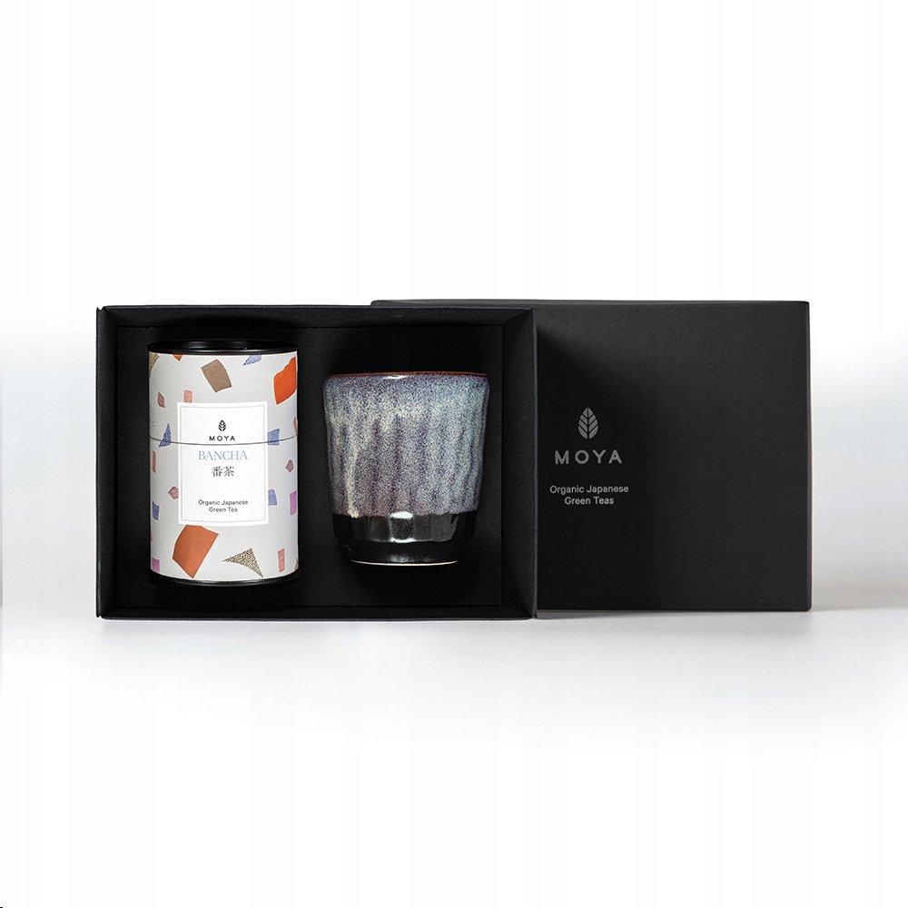 Zestaw prezentowy organiczna zielona herbata Moya Bancha i kubek Murasaki