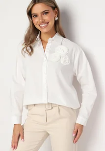 Biała Bawełniana Koszula z Kwiatową Aplikacją 3D Velonie - Koszule damskie - miniaturka - grafika 1