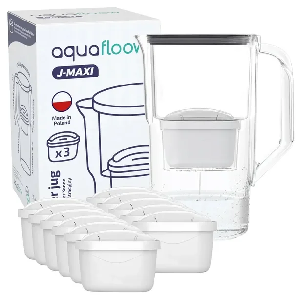 Dzbanek filtrujący plastikowy AquaFloow J-MAXI 2,5l czarny + 12x filtr