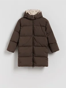 Reserved - Długi płaszcz z puchem - ciemnobrązowy - Kurtki i płaszcze dla dziewczynek - miniaturka - grafika 1