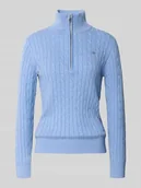 Bluzy damskie - Bluza z kołnierzem, wyhaftowanym logo i ściegiem warkoczowym - miniaturka - grafika 1