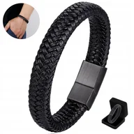 Bransolety męskie - Bransoletka Skórzana Męska Czanra Skóra Tytanowa - miniaturka - grafika 1