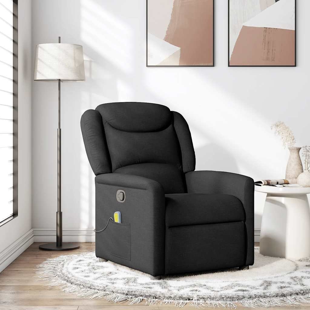 vidaXL vidaXL Rozkładany fotel masujący, czarny, obity tkaniną