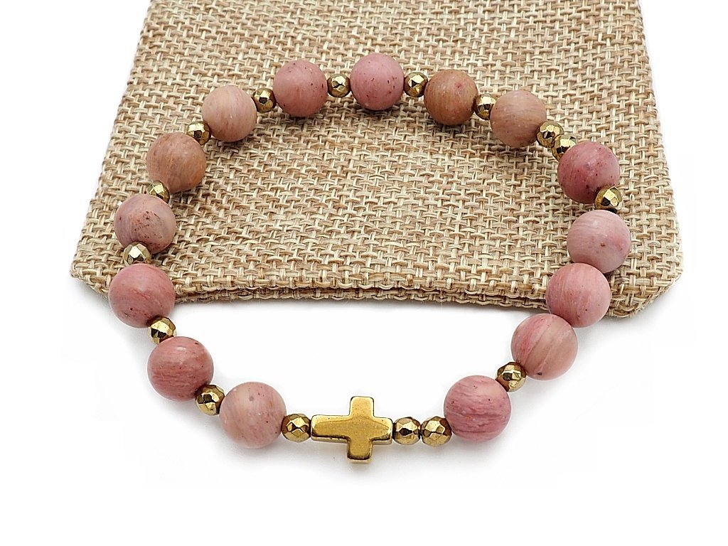 Bransoletka różaniec na rękę rodonit mat sakwa