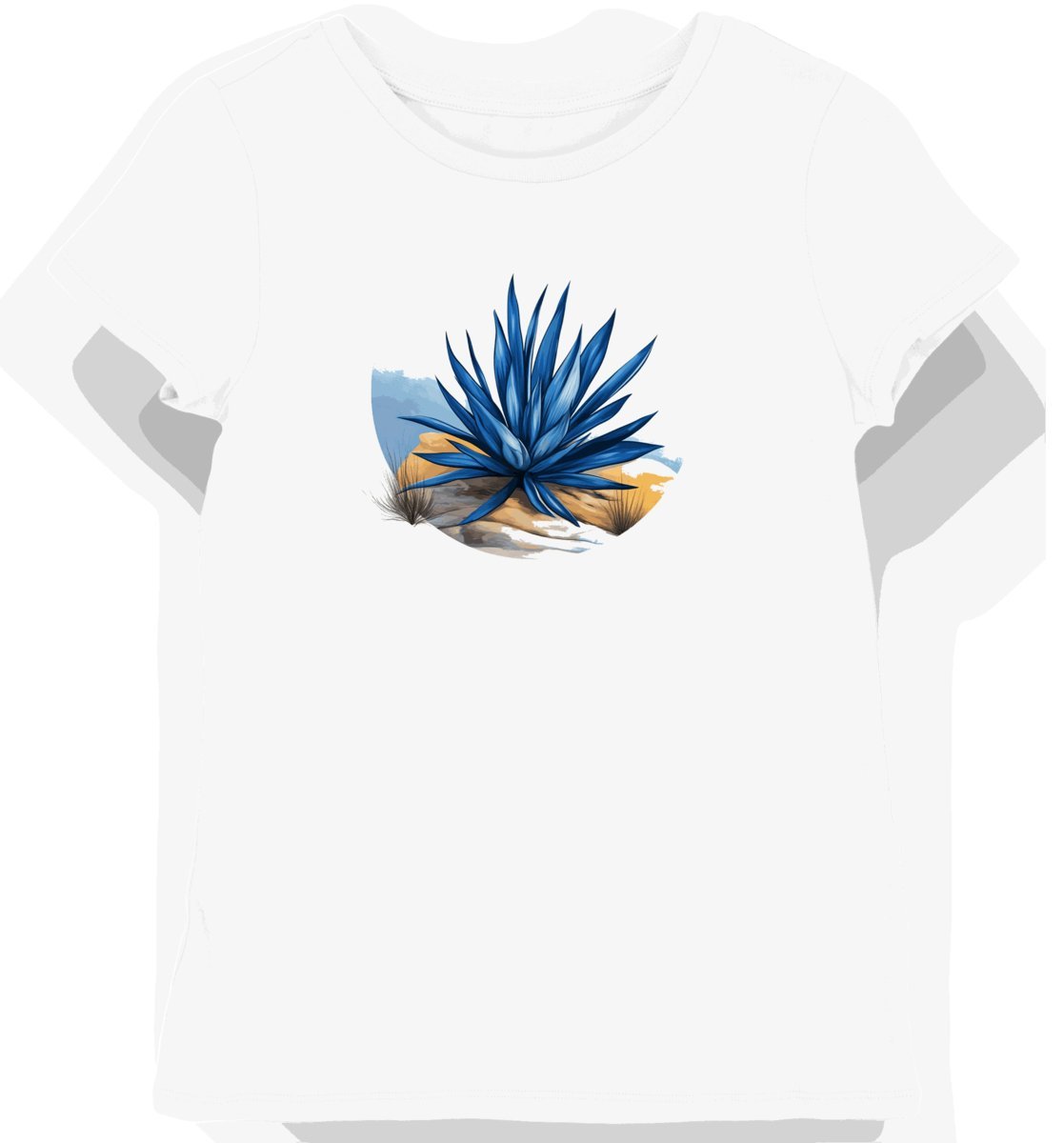 Koszulka damska biała z motywem niebieskiego liścia jukki L