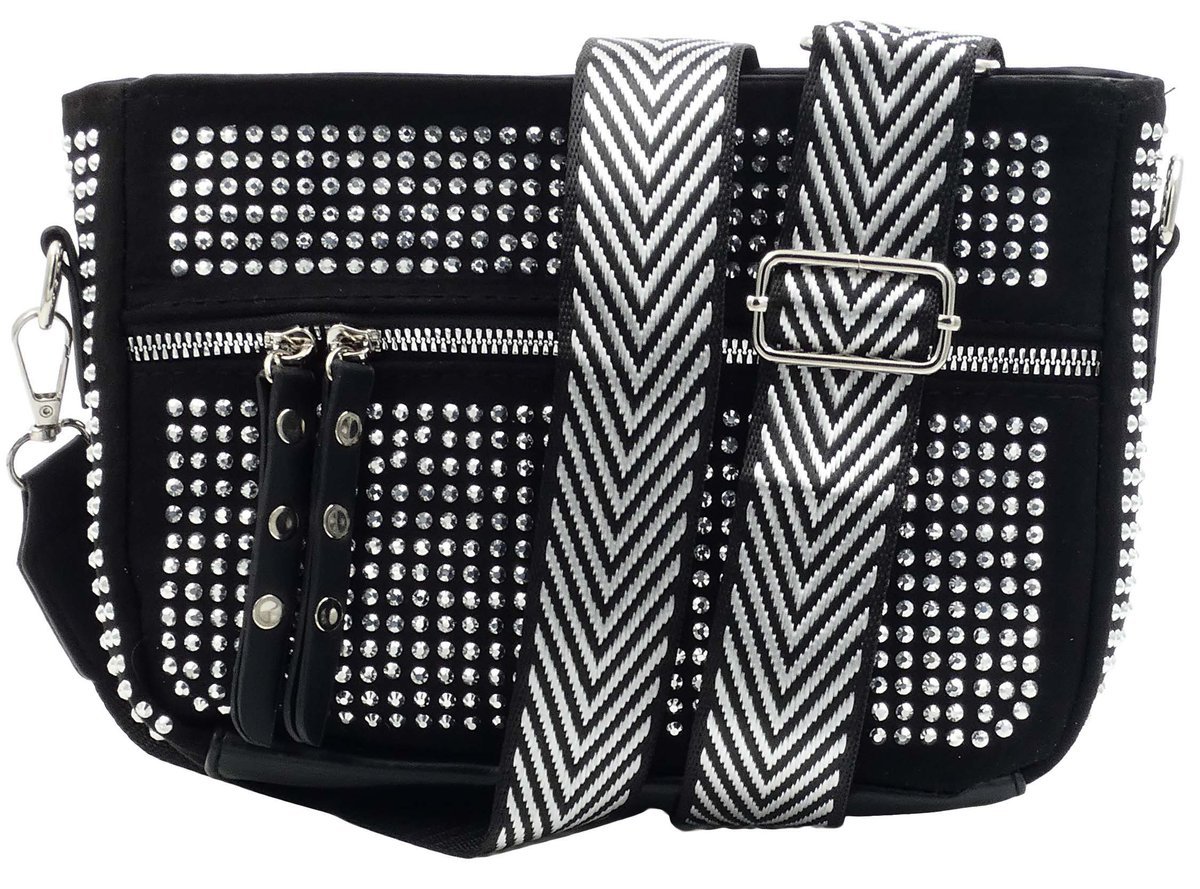 Damska Saszetka Nerka Bag Na Ramię Cyrkonie Pasek Czarna Glamour