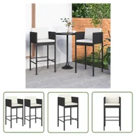 Fotele i krzesła ogrodowe - The Living Store Stołki barowe z poduszkami - 2 szt. - czarne - polirattan - Stołek Barowy - miniaturka - grafika 1