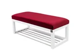 Ławki do przedpokoju - Ławka na buty LPG-4 155cm EMRAWOOD drewno lite kolor biały siedzisko gładkie kolor bordowy - miniaturka - grafika 1