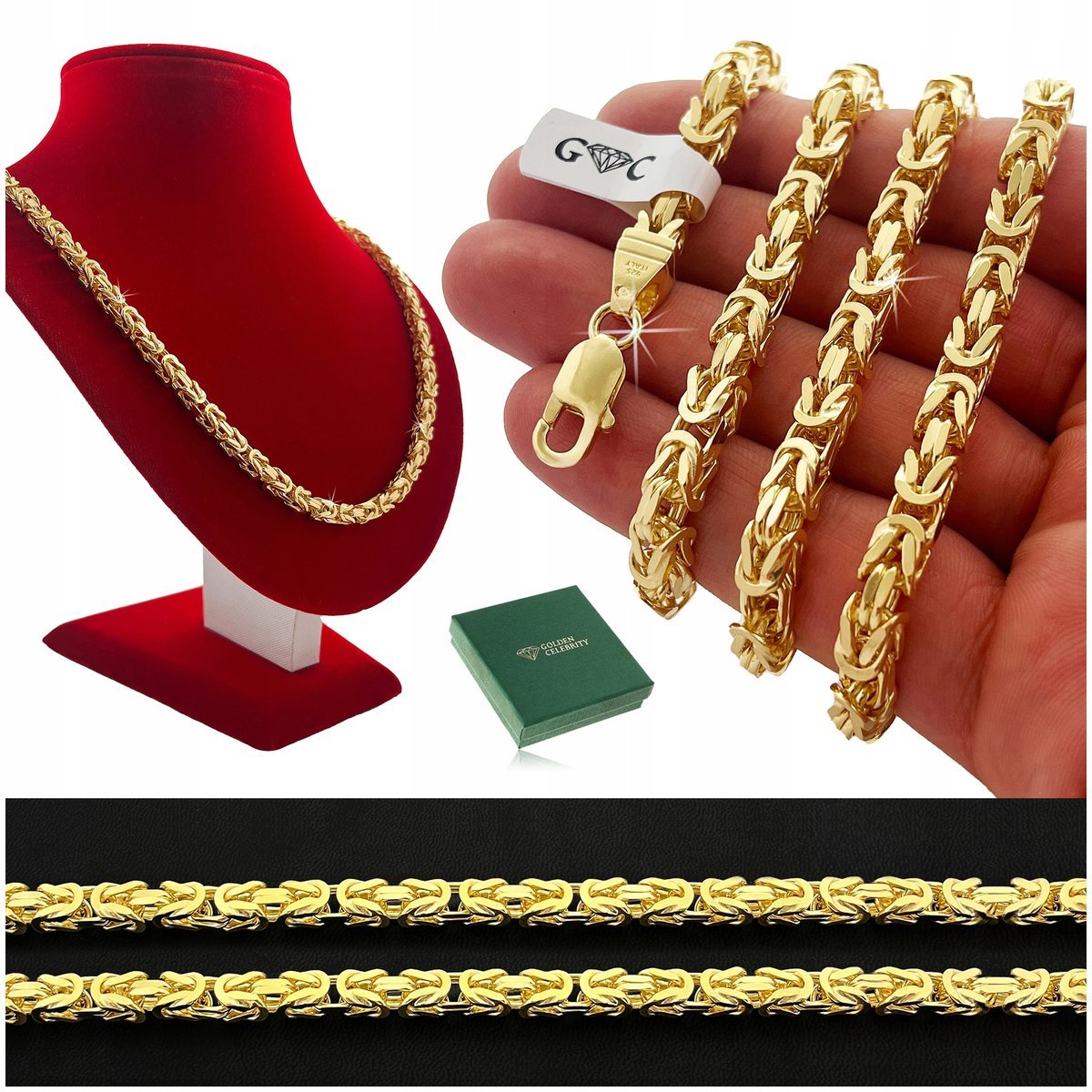 ZŁOTY ŁAŃCUSZEK MĘSKI SPLOT KRÓLEWSKI PR. 925/585 SREBRO POZŁACANE 65m/5mm