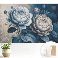 Tapety - Tapeta dekoracyjna flizelinowa stylowa nowoczesny motyw elegancka trwała i solidna - Kwiaty w odcieniach niebieskiego szarości - 104x70 - miniaturka - grafika 1
