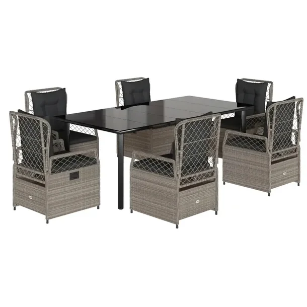 Zestaw mebli ogrodowych 200x100x74 cm, czarny, rattan PE, 6 krzeseł jasnos