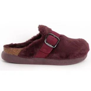 Klapki damskie Scholl Ivy Big Buckle skórzane z futerkiem bordowe-38 - Klapki i japonki damskie - miniaturka - grafika 1