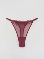 Majtki damskie - Reserved - Siateczkowe stringi z haftem - fioletowy - miniaturka - grafika 1