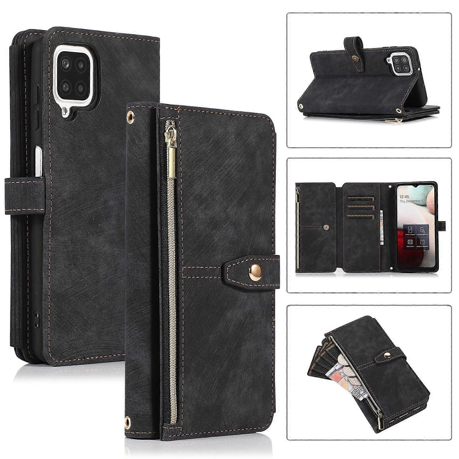Do Samsung Galaxy A12 4G / 5G Dream 9-Card Portfel Torba na zamek błyskawiczny Skórzane etui na telefon Czarny