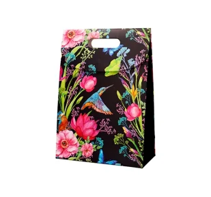 Incood średnia torebka prezentowa czarna w kolorowe rośliny z kolibrem - Opakowania i torebki na prezenty - miniaturka - grafika 1