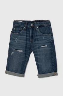 Spodnie i spodenki dla chłopców - Pepe Jeans szorty jeansowe dziecięce SLIM SHORT REPAIR JR kolor granatowy regulowana talia - grafika 1
