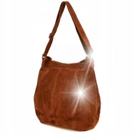 Torebki damskie - Zamszowa torebka damska A4 skórzana worek pasek - miniaturka - grafika 1