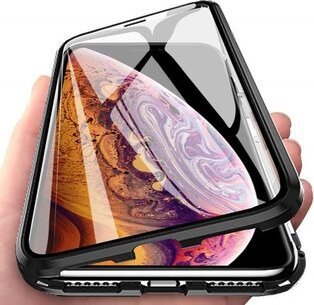 360° Magnet Full Slim Metal Case Etui ochronne Etui na telefon komórkowy ze szkłem pancernym z przodu i z tyłu w kolorze czarnym, kompatybilne z Samsung Galaxy S10 PLUS (G975F)