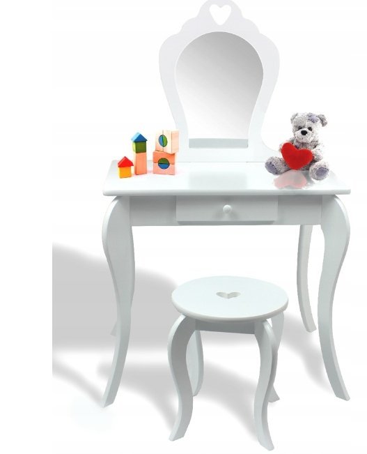Toaletka Kosmetyczna z Lustrem i Taboretem Mała Biała dla Dziewczynki