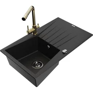 Zlewozmywaki z baterią - Mexen Cesar zlewozmywak granitowy 1-komorowy z ociekaczem i baterią kuchenną Duero, czarny - miniaturka - grafika 1