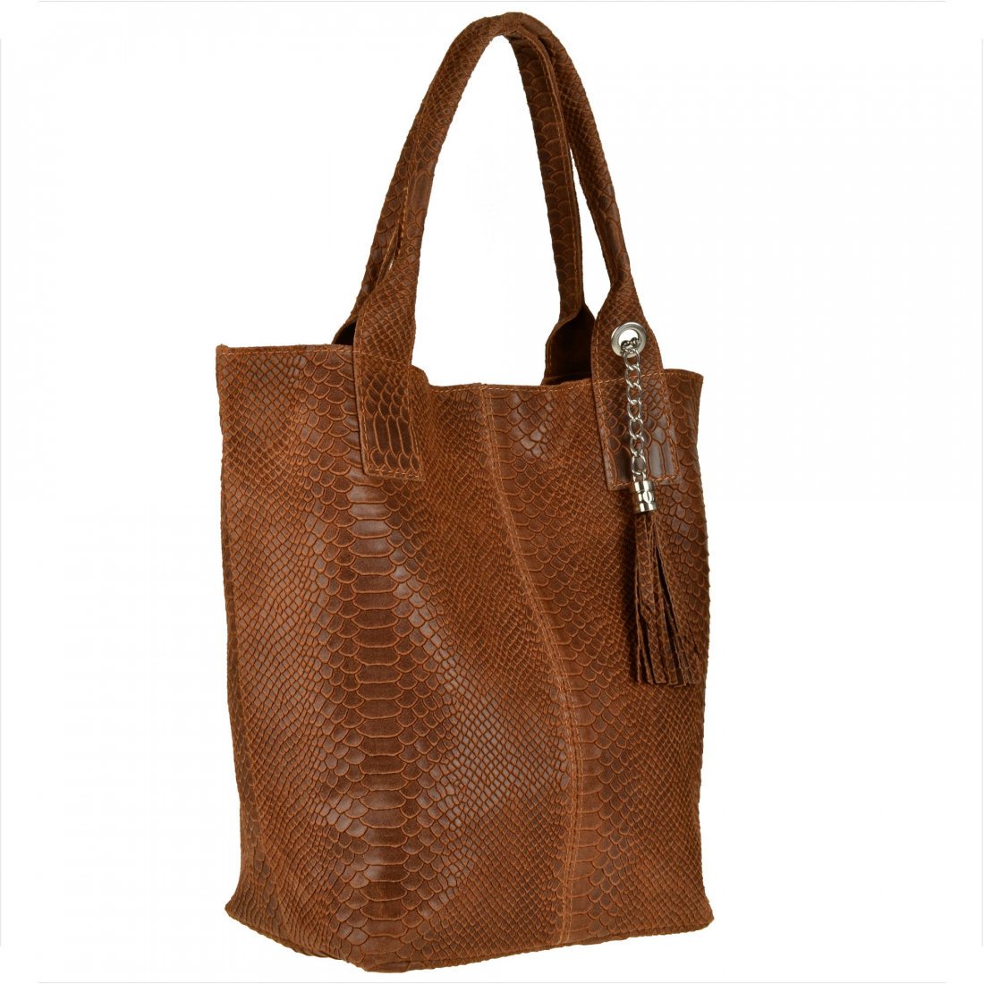 Torba shopper ze skóry naturalnej wzór skóry pytona brązowa