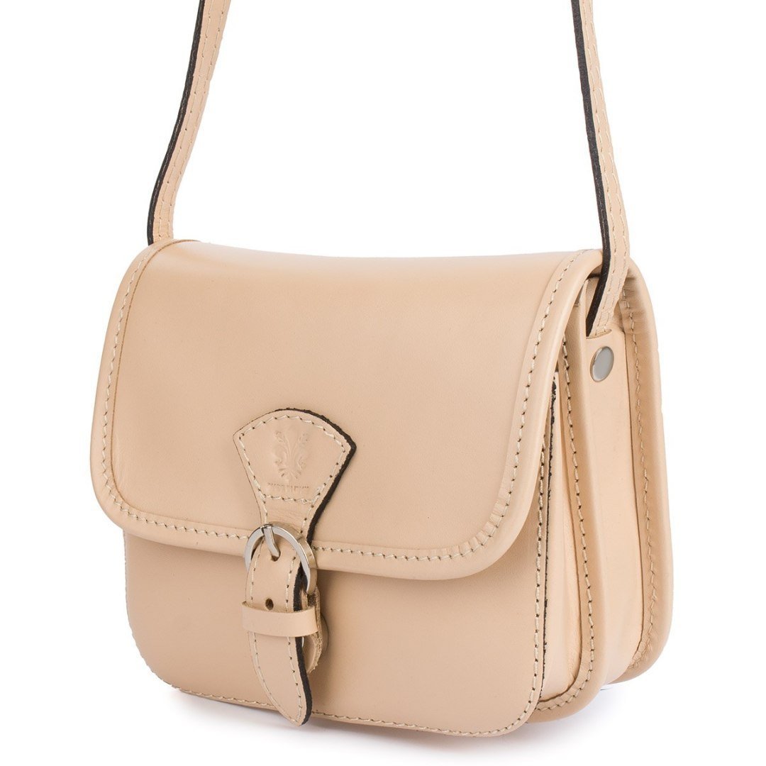 Beżowa Beltimore Damska Skórzana Mała Torebka Listonoszka K66 Brązowy, Beżowy