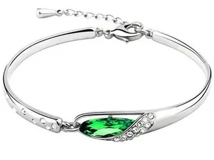 Elegancka bransoletka półbangle z zielonymi kryształkami na prezent - Bransoletki - miniaturka - grafika 1