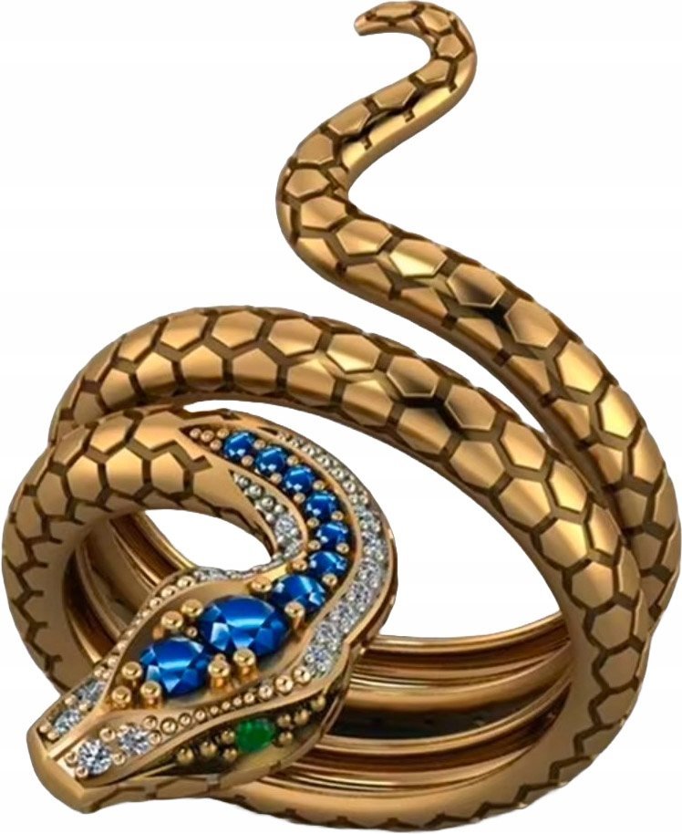 Efektowny Złoty Pierścionek Wąż Snake Cyrkonie Kamienie Stal Szlachetna