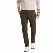 Spodnie męskie - Spodnie męskie chino o klasycznym kroju ciemnooliwkowe V4 OM-PACP-0190 S - miniaturka - grafika 1