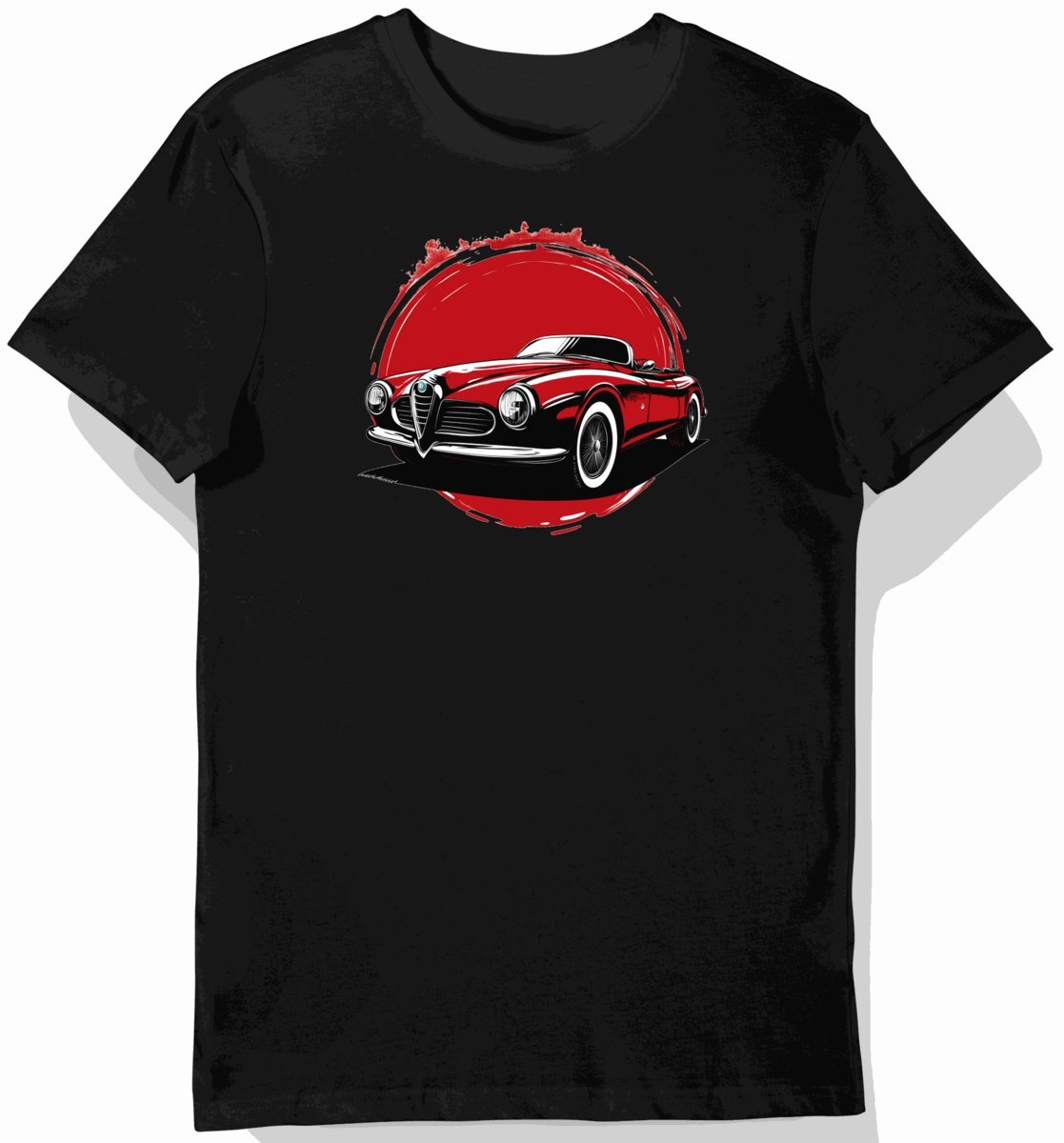 Koszulka męska czarna z nadrukiem klasycznego czerwonego kabrioletu 3XL