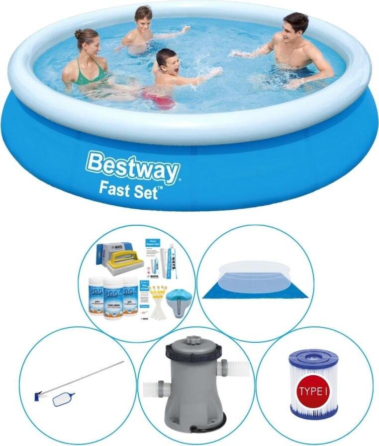 Bestway Fast Set 366x76 cm okrągły - 6-częściowy - Basen plus akcesoria