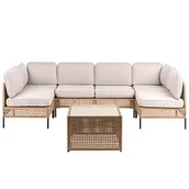 Meble ogrodowe - Beliani sofa ogrodowa w kształcie U dla 6 osób OMEGANA Modułowy Technorattan Jasnobeżowy - miniaturka - grafika 1