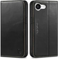 Portfele - Shieldon naturalne etui skórzane iPhone 16e portfel Rfid z klapką czarne - miniaturka - grafika 1