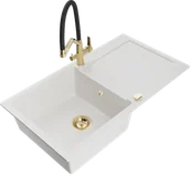 Zlewozmywaki z baterią - Mexen Leo zlewozmywak granitowy 1-komorowy z ociekaczem i baterią kuchenną Duo, biały - 6501-20-671701-57-G - miniaturka - grafika 1