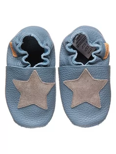 Buciki dla niemowląt - lamino Skórzane buty w kolorze błękitnym do raczkowania - grafika 1