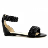Sandały damskie - Czarne sandały plecione skórzane CARINII - Carinii - miniaturka - grafika 1