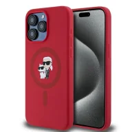 Etui i futerały do telefonów - Etui Karl Lagerfeld Silicone Karl&Choupette Ring MagSafe na iPhone 15 Pro Max - czerwone - miniaturka - grafika 1